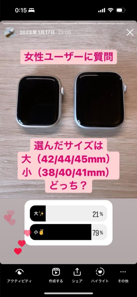 インスタで集計したApple Watchのサイズに関するアンケート